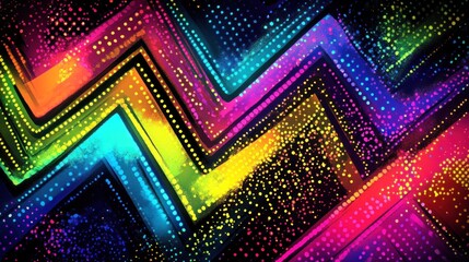 Abstract Neon Zigzag Pattern With Colorful Dots