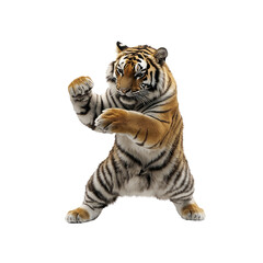 Obraz premium Powerful Tiger in a Fighting Stance, Isolated on White Background