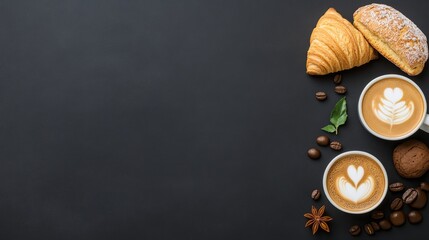 Coffee and bakery bistro detailed menu board classic offerings coffee varieties and pastries chic presentation vintage-style blackboards artisanal desserts spotlight on roasted beans, Photorealistic