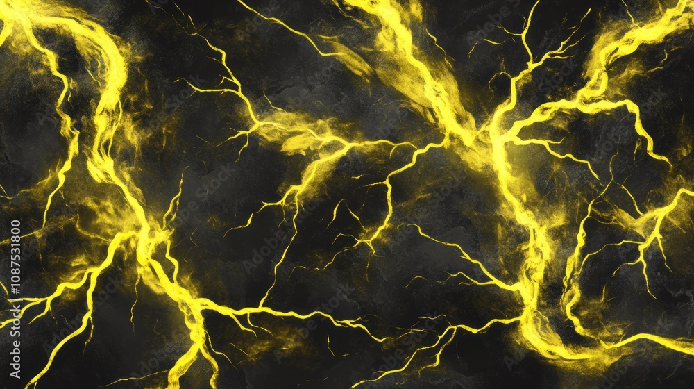 Poster abstract yellow lightning pattern on black background