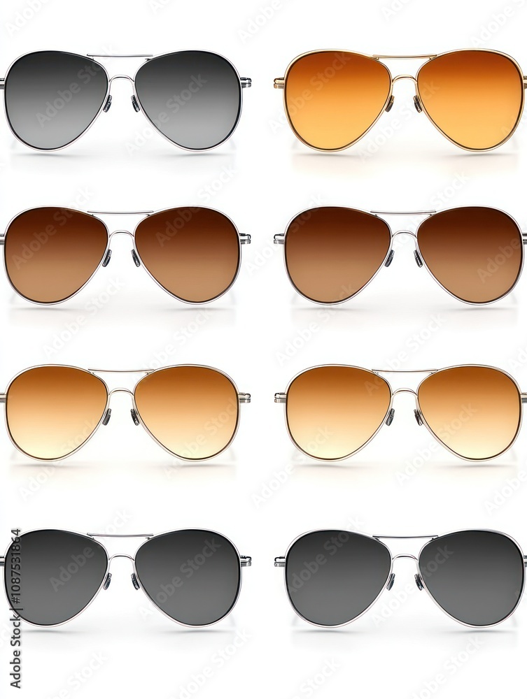 Poster a collection of various styles of sunglasses displayed in a grid format.
