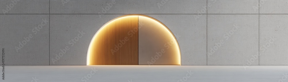 Poster a minimalistic design featuring a half-circle glow against a textured wall, creating a serene and mo
