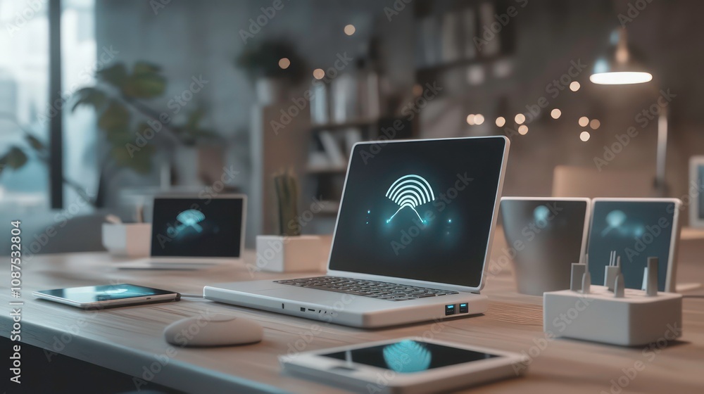 Aufkleber a modern wi-fi router with multiple devices connected, symbolizing the role of the internet in commu