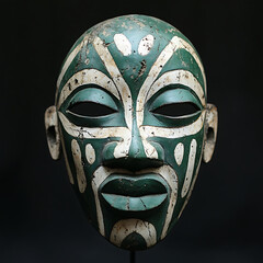 Decorative Tribal Mask with Green and White Patterns