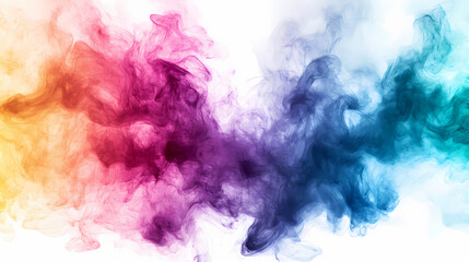 Fototapeta premium Png rainbow colorful utrawide backdrop abstract rough painting texture isolated on transparent background. Rainbow Smoke Clouds. Illustration