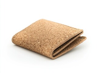 A cork wallet displayed on a white background, showcasing its texture and design.