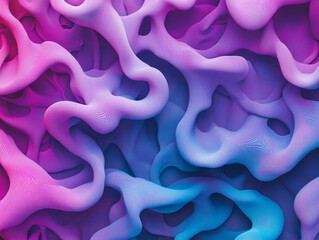 A close-up view of a digitally created image showing flowing, abstract forms in shades of purple and blue