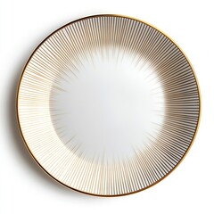White with golden coating empty plate in a dining setting isolated on white a background