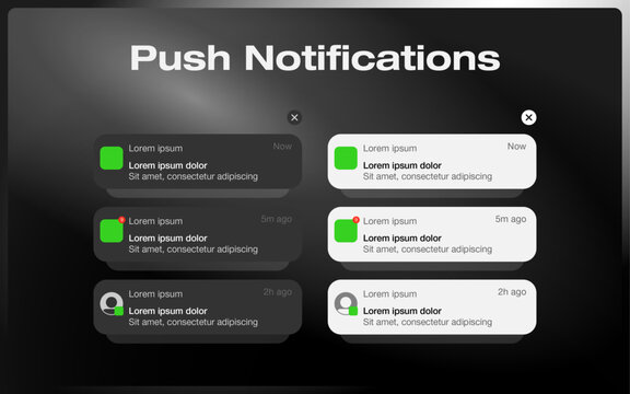 Push notifications icons. Message bubble icons. Flat style. Vector icons.