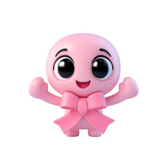 Fototapeta premium Adorable Pink 3D Character with Bow, Happy and Welcoming