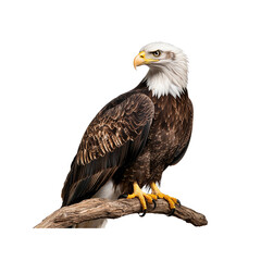 Obraz premium Majestic Bald Eagle Perched on a Branch Against White Background