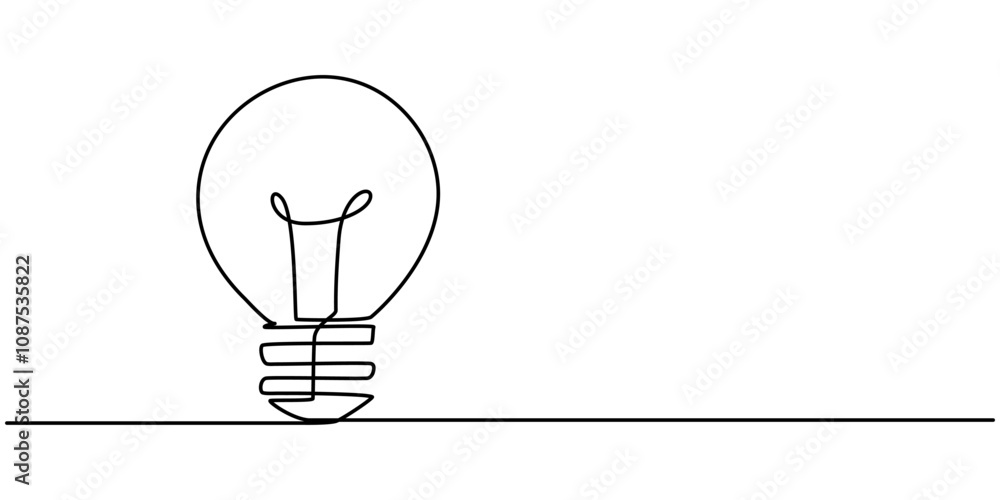 Poster light bulb continuous one line drawing of bulb isolated outline vector icon. one continuous line.eco
