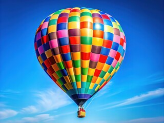 Fototapeta premium Colorful Checkered Hot Air Balloon in Blue Sky - Adventure Awaits
