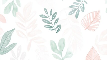 Fototapeta premium seamless pattern with watercolor tropical leaves cartoon drawing pattern