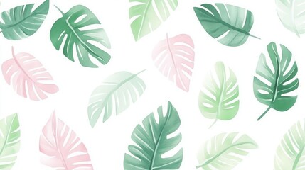 Obraz premium seamless pattern with watercolor tropical leaves cartoon drawing pattern