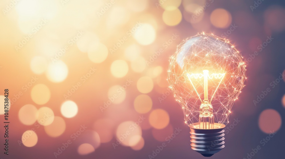 Poster a glowing light bulb with a network of lines and dots inside, representing an idea or innovation.