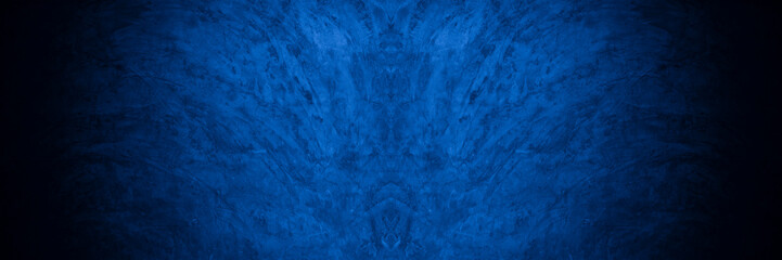 Old wall pattern texture cement blue dark abstract  blue color design are light with black gradient background.