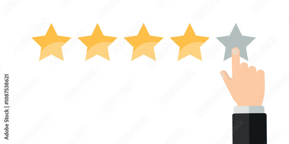 Poster hand pointing to a star on a four-star rating system.