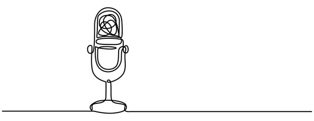 Podcast. Continuous one single line drawing Retro microphone logo icon, tattoo, vector illustration concept, Microphone Doodle Icon. Hand Drawn Symbol Vector, Minimalist design of one line drawing 