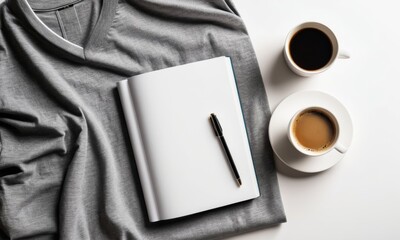 Melange gray shirt adds a soft touch to your casual look. Paired with a blank notebook and coffee cups, it's perfect for a relaxed study or creative session.