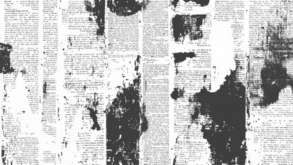 Vector white and black newspaper paper grunge vintage old aged texture. Vintage grunge newspaper collage background. Newspaper with old grunge vintage unreadable paper texture background.