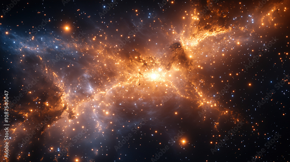 Poster spectacular view of a glowing galaxy filled with stars shining brightly in cosmic space at night. ge