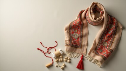 A traditional messianic tallit prayer shawl featuring tassels and sacred patterns, symbolizing faith and devotion.