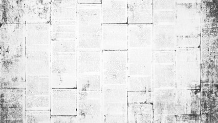 Vector white and black newspaper paper grunge vintage old aged texture. Vintage grunge newspaper collage background. Newspaper with old grunge vintage unreadable paper texture background.