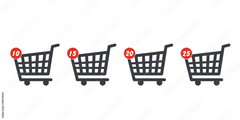 Poster shopping cart icons with notification badges showing increasing item counts.