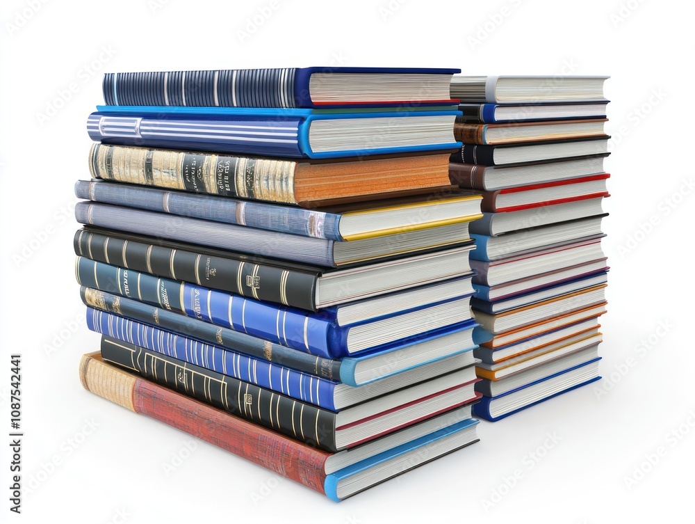 Poster a stack of various books arranged in a visually appealing manner.