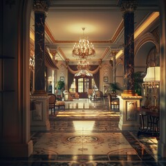 Obraz premium Vintage Hotel Interior: Luxury Design of Elegant Retro Room in Royals' Eatery