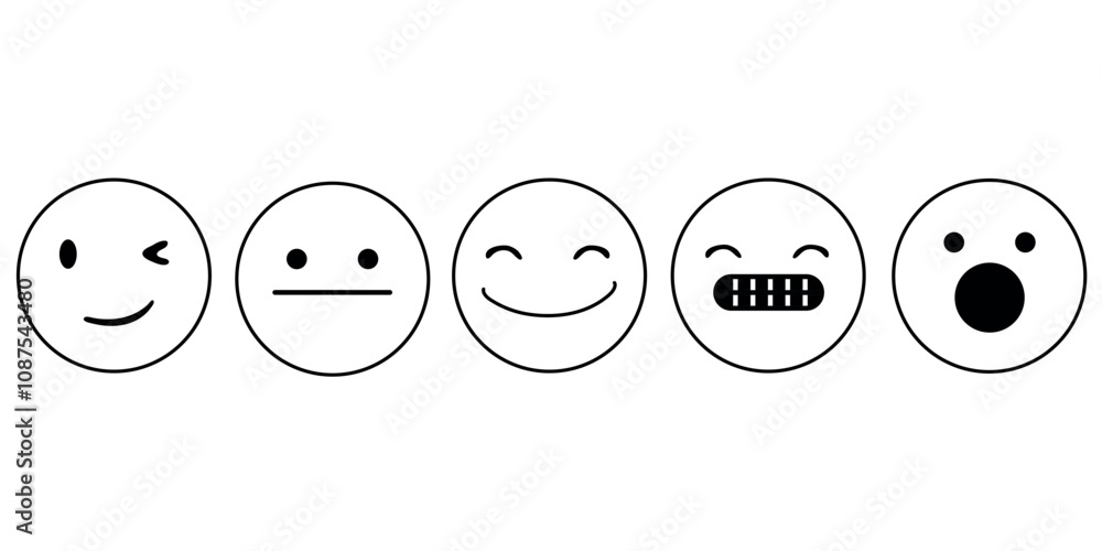 Poster collection of minimalistic emoji faces showing different expressions