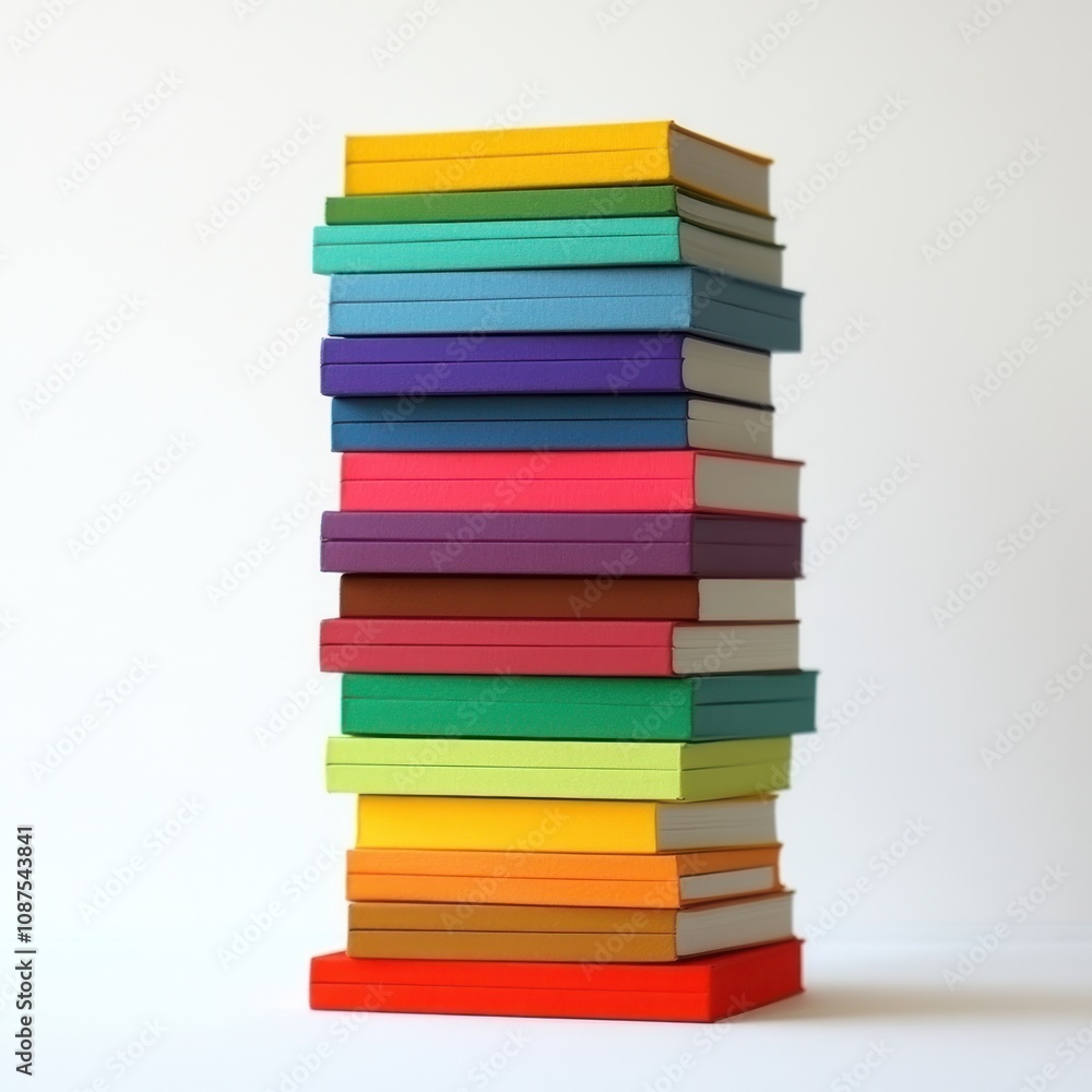 Poster a colorful stack of books arranged neatly, showcasing various vibrant colors and sizes.