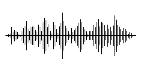 Black sound wave line art on a white background.