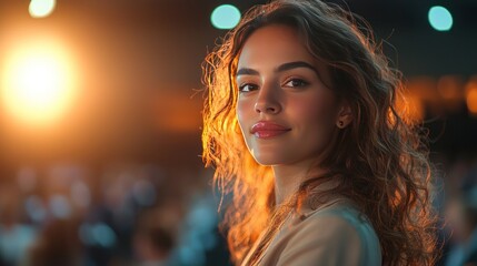 Confident Woman Under Stage Lighting