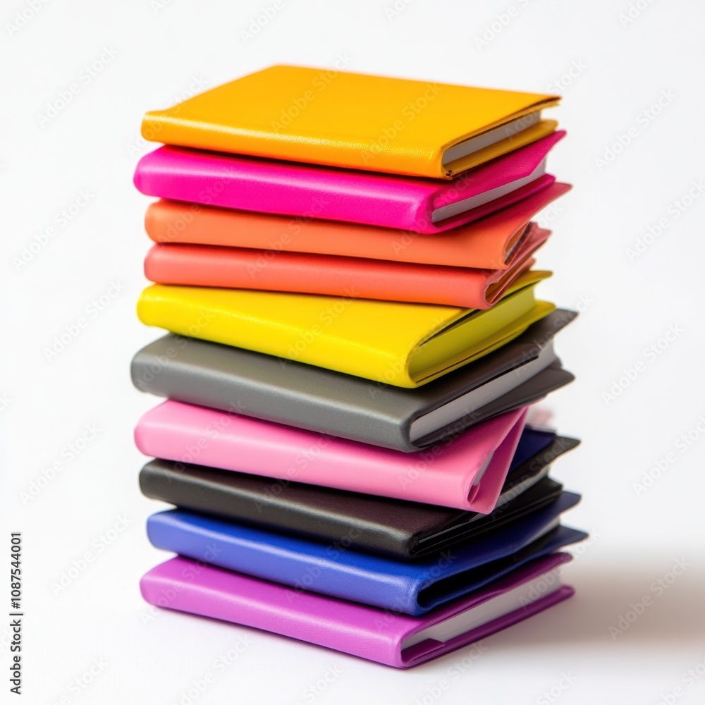 Poster a colorful stack of notebooks arranged neatly for organization or creative use.