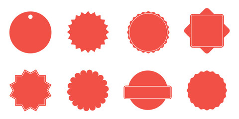 Collection of red badge and tag shapes in various designs.