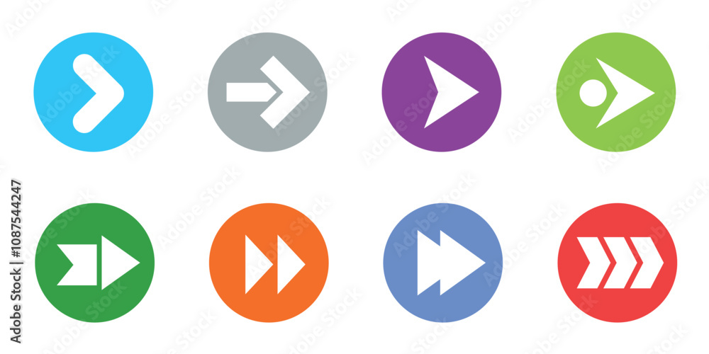 Poster set of colorful arrow icons in round shapes.