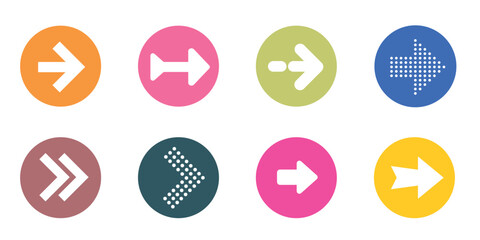 Set of colorful arrow icons in round shapes.