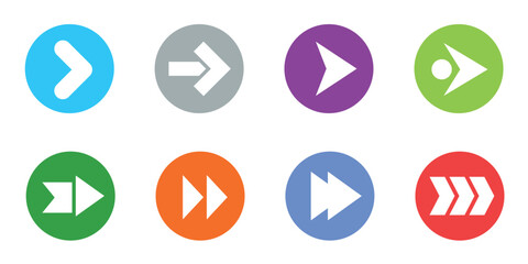 Set of colorful arrow icons in round shapes.