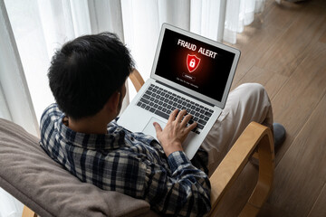 Cyber security software show alert of cyber attack for protection snugly. Danger from virus, phishing and cyber fraud.