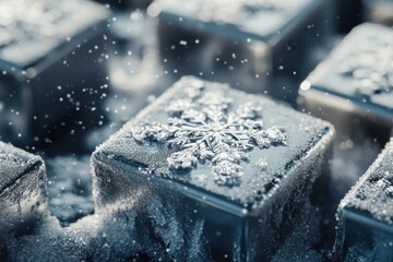 frosted snowflakes on chocolate cubes