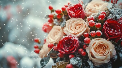 Fototapeta premium Winter Romance Love Blossoms in a Snowy Embrace