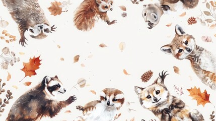Obraz premium seamless pattern with watercolor cute animals cartoon drawing kids pattern
