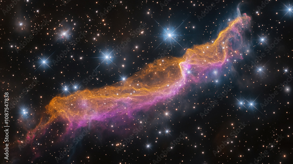 Poster stunning view of a cosmic nebula illuminated by distant stars in a dark galaxy captured during a cle