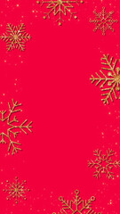 christmas background with golden glittering snowflakes and stars on red ,new year blank vertical social media  background	