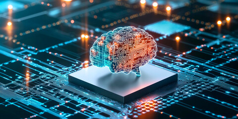 Brain in Global network, representing digital connections with interconnected circuits and nodes, symbolizing human and ai connection.  Background. 
