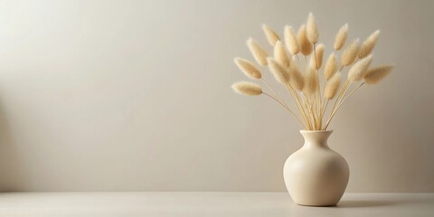 A Simple Arrangement of Dried Pampas Grass in a Cream-Colored Vase Against a Neutral Background