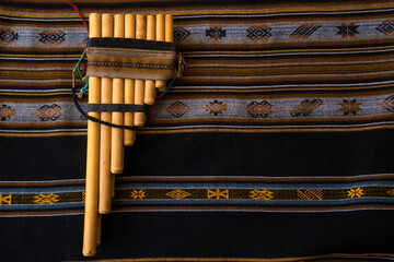 Zampoña traditional wind musical instrument of the Andean zones of Bolivia, Peru, Ecuador on a...