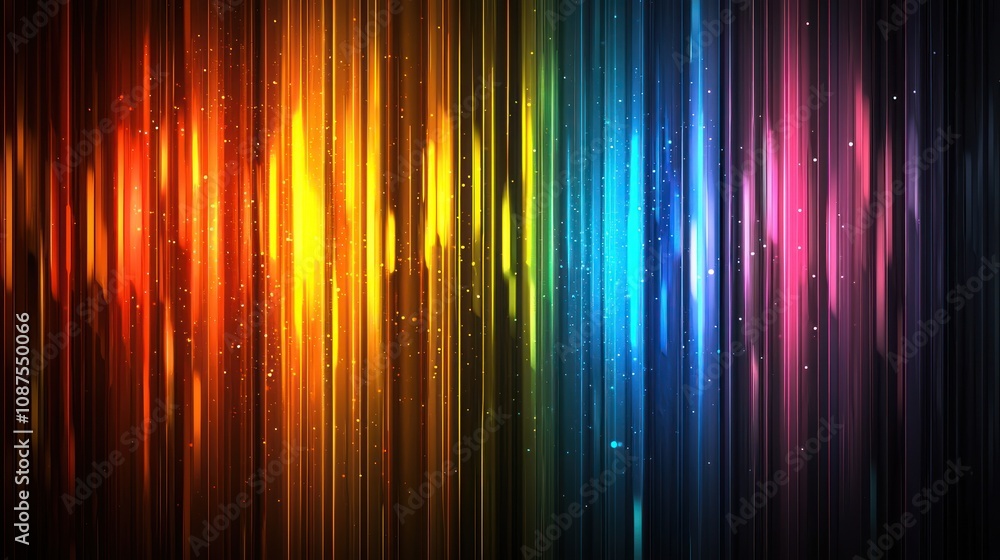 Poster vibrant, vertical lines in a spectrum of colors create a dynamic, abstract background that evokes en